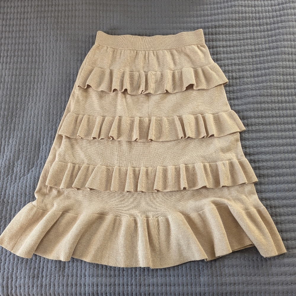 Dainty Jewells A Darling Day Tan Ruffled Sweater Skirt - Picture 2 of 3